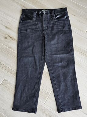 Maurices m Jeans Women's Black Cropped Jeans With Leather Yoke Size 14